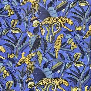 Tela Hojas y Animales Klimt Azul,