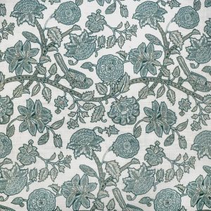 Tela Lino Flores Gardenia Turquesa