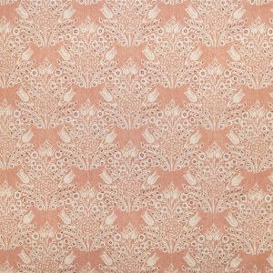 Tela Lino Hoja Rose Coordinado con dibujo floral en color natural sobre fondo rosa