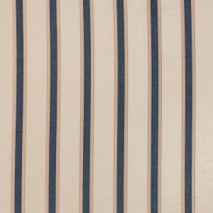 Tela de algodón con rayas en azul marino y beige sobre fondo blanco roto