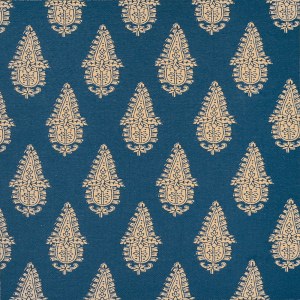 Gobelino con fondo azul y con dibujo cashmere en beige y negro