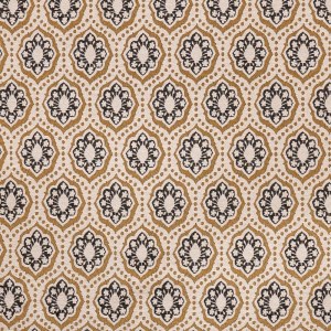 Gobelino Block Printed en color mostaza, beige y negro.