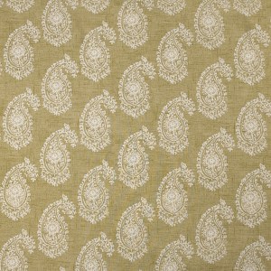 Tela algodón semi-grueso con estampado de cashmere en blanco sobre fondo verde