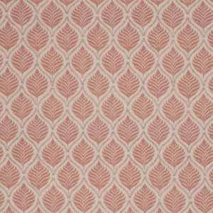 Tela lino con dibujo geométrico en forma de hoja color rosa y ribeteada de color gris