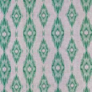 Loneta estampada con dibujo geométrico de rombos verdes difuminados.