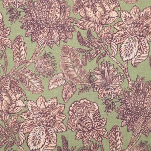 Tela Lino Floral Botánico Verde